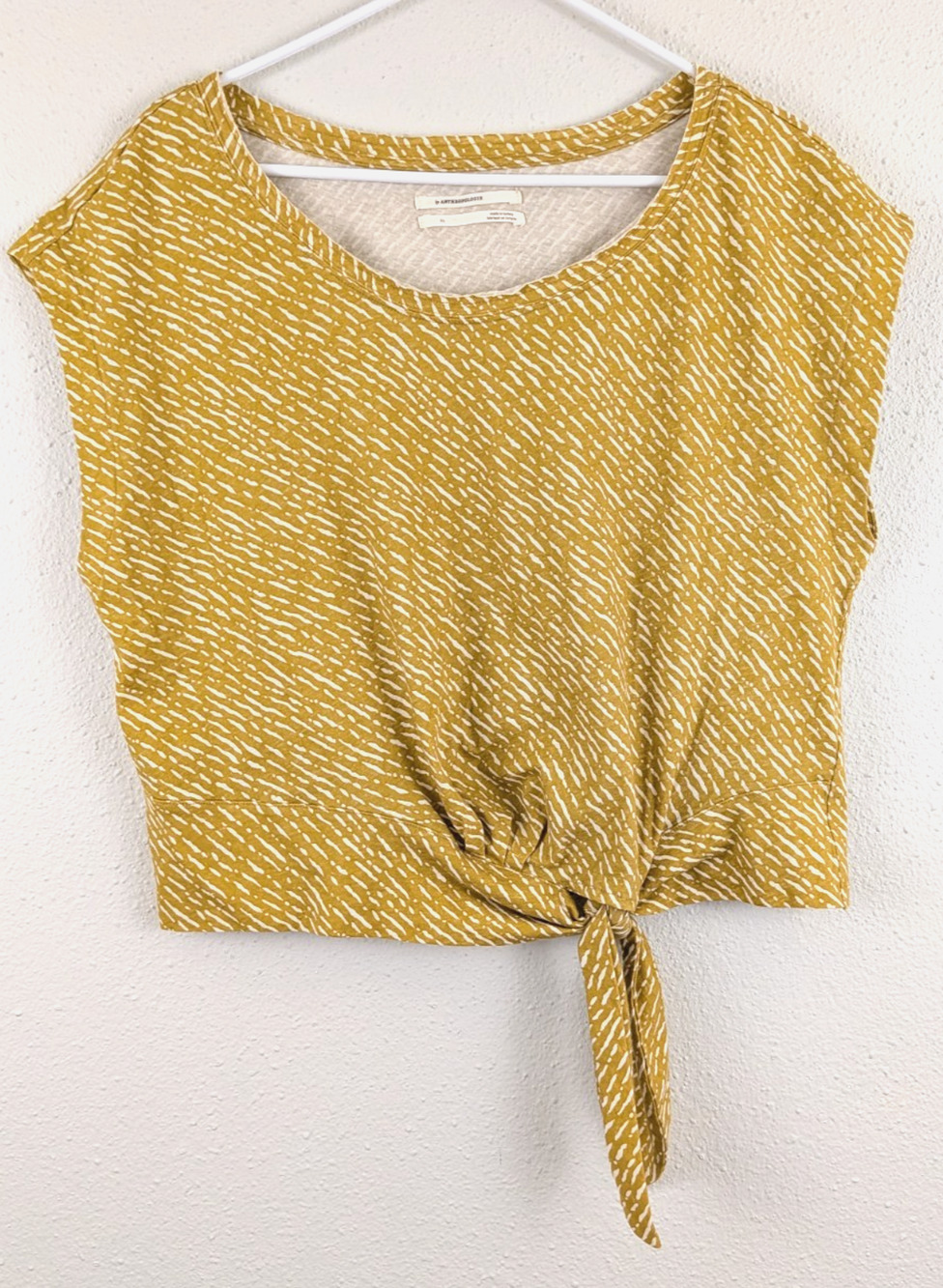 Anthropologie Mustard Yellow Patterned Tie-Front Crop Top